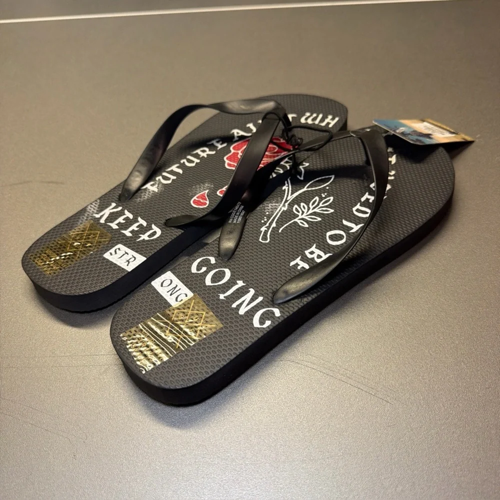 Primark Men’s Sandals Flip Flops Rose Design Black/ Red Soft Size‎ 11/12 NWT